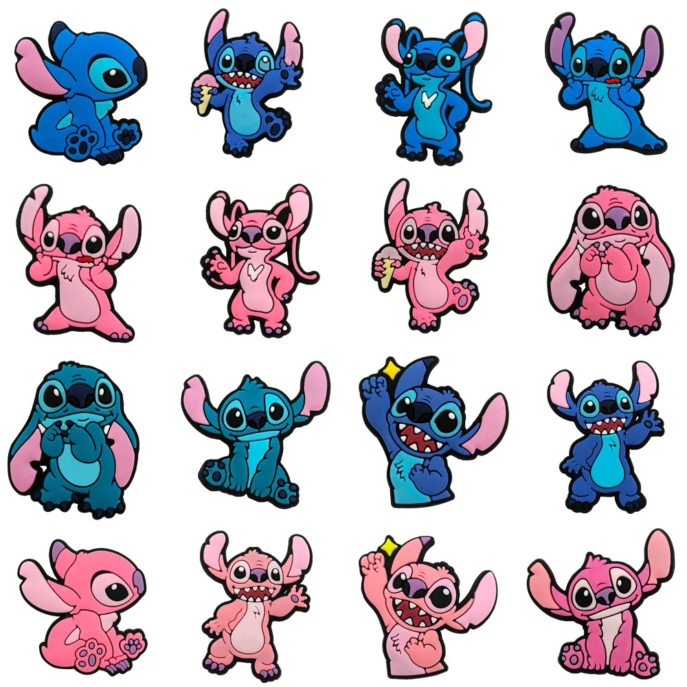 1-16 Stück Miniso Disney Stich Schuh Charms PVC Cartoon Schuhe Zubehör Dekorationen Schnalle fit Clog Sandale Armband Kinder Geschenke