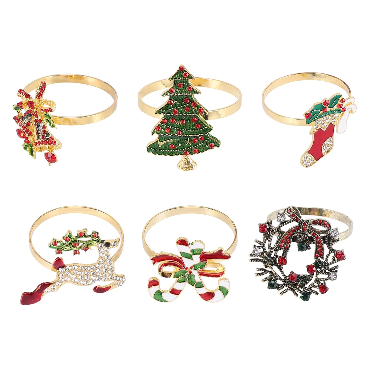 6Pcs Christmas Napkin Rings Xmas Napkin Holder Rings Wreath for Holiday Dinner Table Decoration