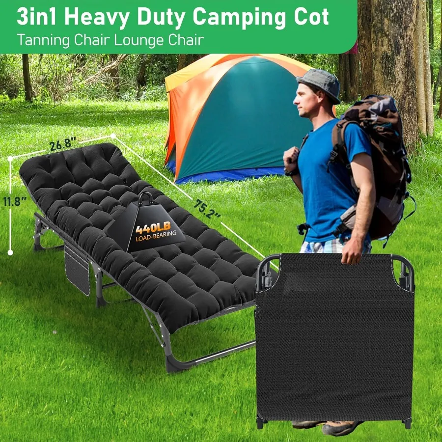 سرير تخييم للبالغين سرير قابل للتعديل عالي التحمل للنوم بطبقة مزدوجة قابلة للتعديل 1200D مع حقيبة حمل مرتبة للمنزل #4