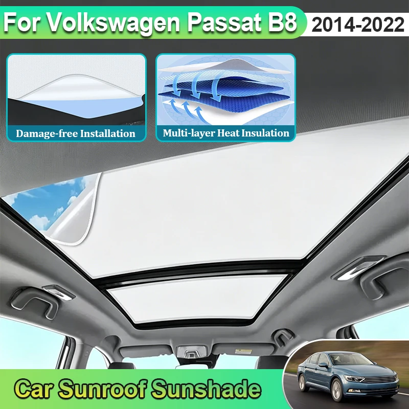 For Volkswagen Passat B8 Accessories VW Magotan 2014~2022 Panoramic Sunroof Insulation Suede Roof Visor Electrostatic Adsorption