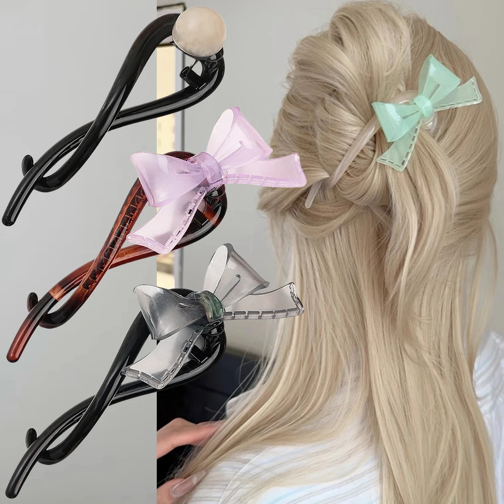 Frosted Bow Ponytail Banana Hair Clip Hairpin Headband for Women Simple Solid Acrylic Twist Clamp Barrettes Hairgrips Headwear