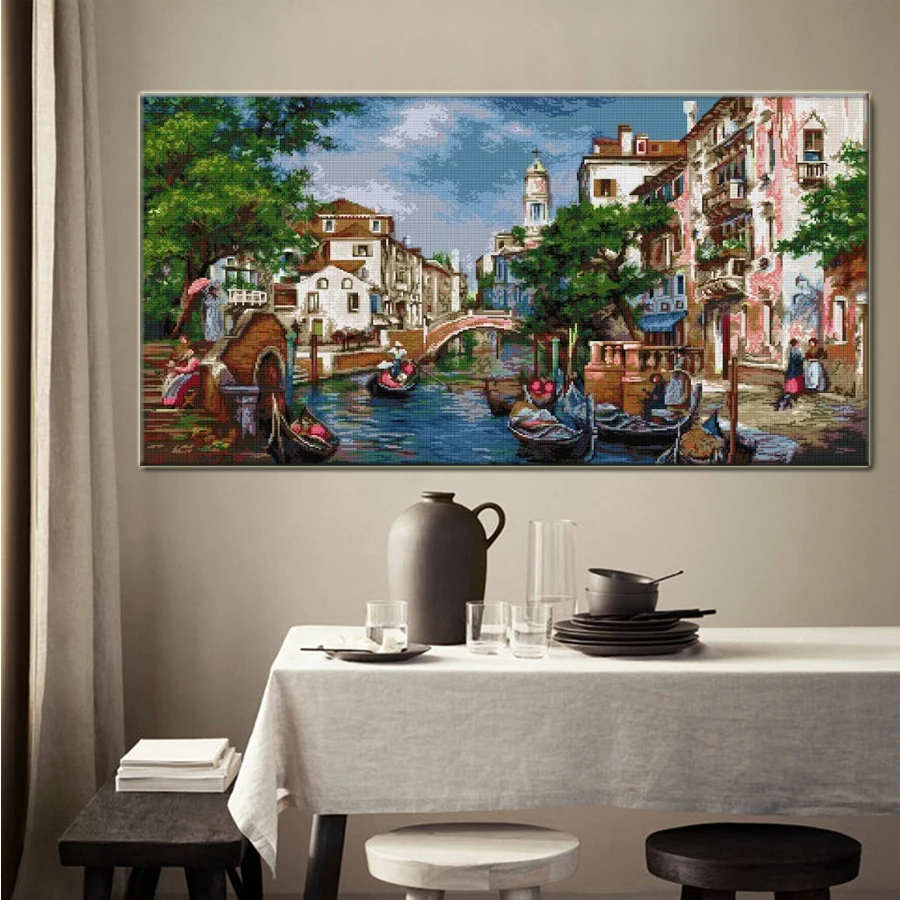 São Paulo Street Scenery Diamond Embroidery arch bridgecross stitch 5D Diamond Painting Water city,boat Rhinestone home decor