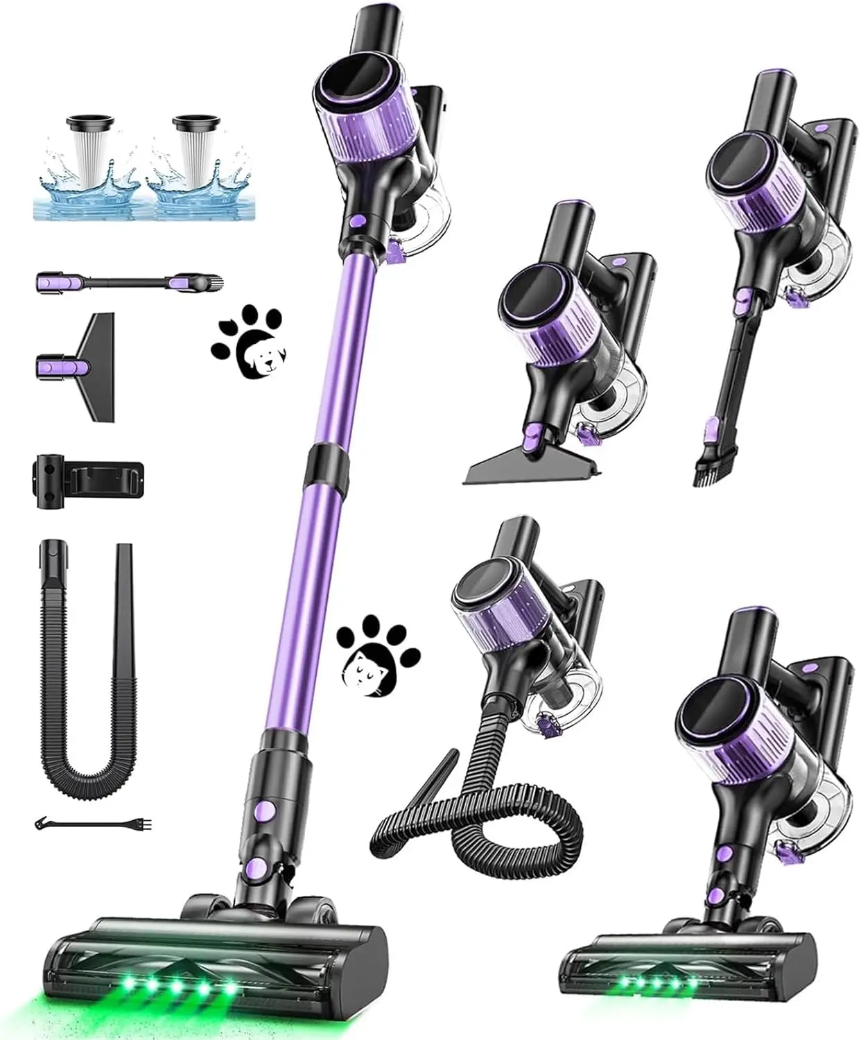 

10-in-1 Cordless Stick Vacuum with Powerful Suction, LED Light, Anti-Tangle Brush for Home Floors & Carpets