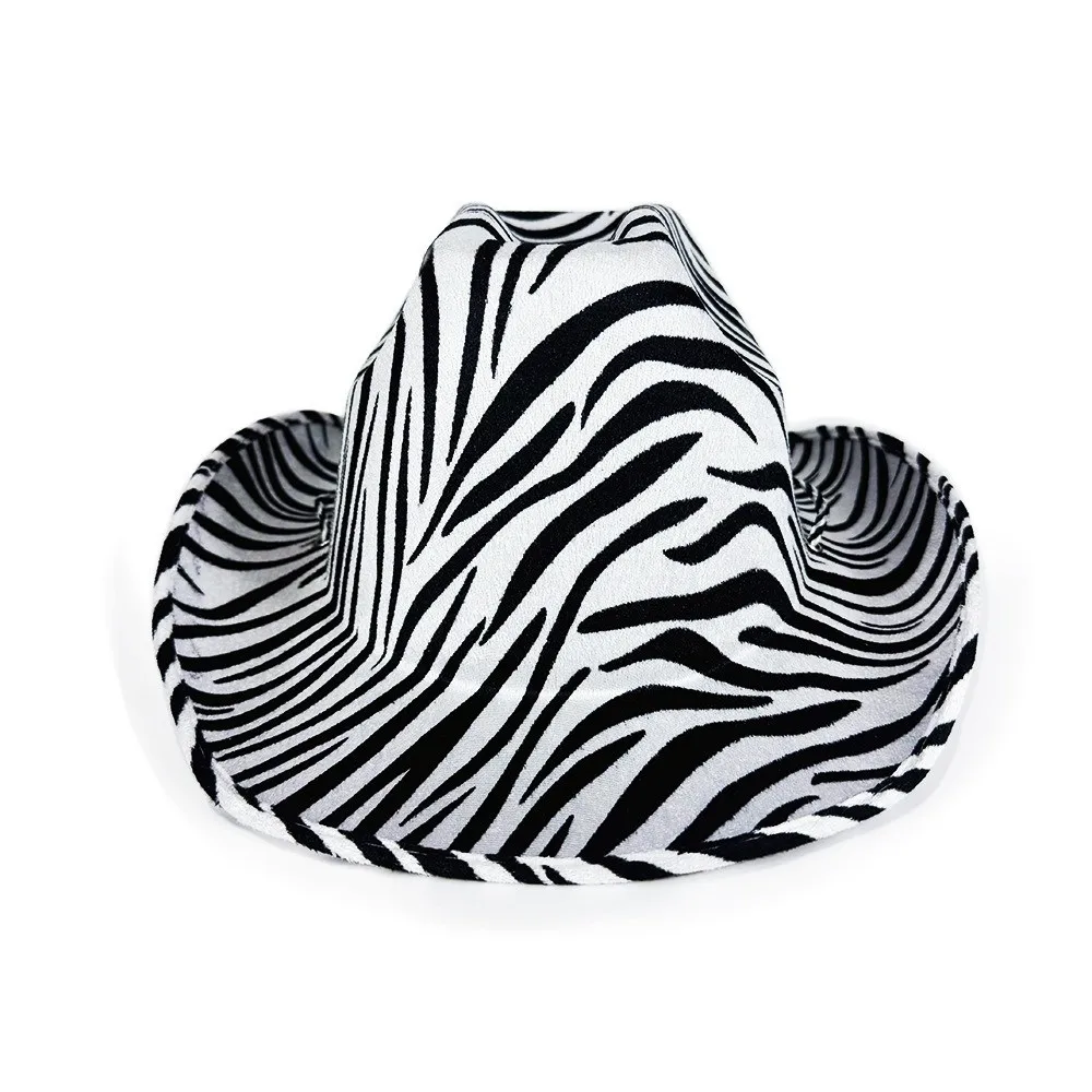 Cool Cow Printed Bowler Hat Leopard Printed Windproof Western Cowboy Hat Adjustable Drawstring Cowgirl Hat Prom