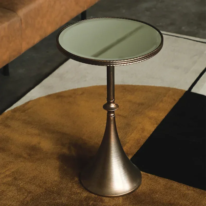 Iron Glass Round Embossed Edge Side Table Home Furniture Sturdy Sofa Corner Table Balcony Coffee Table Cafe Hotel Restaurant