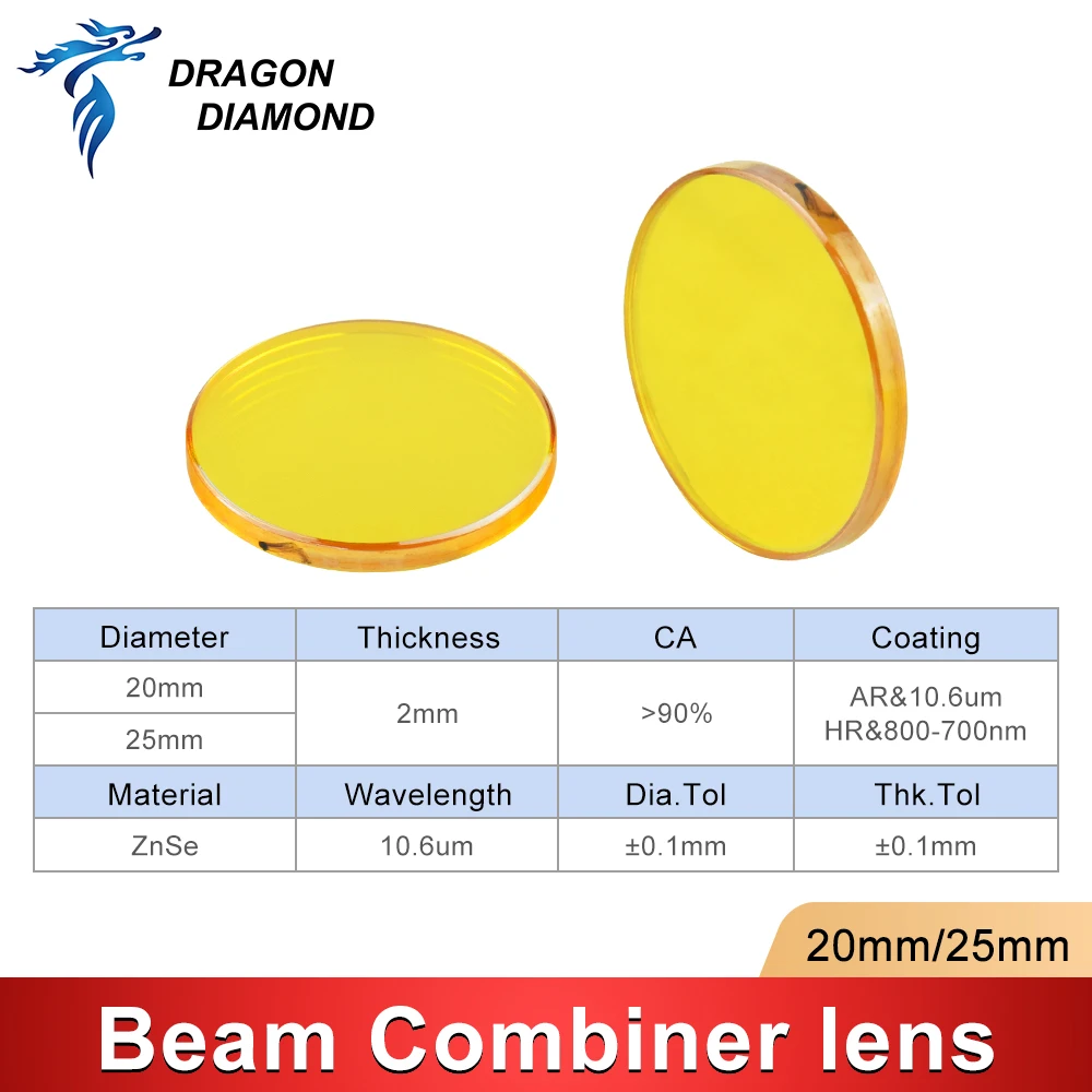 CO2 레이저 빔 결합기 렌즈 직경 20mm 25mm, CO2 레이저 조각 절단기, 광 경로 조정, 레이저 가시화