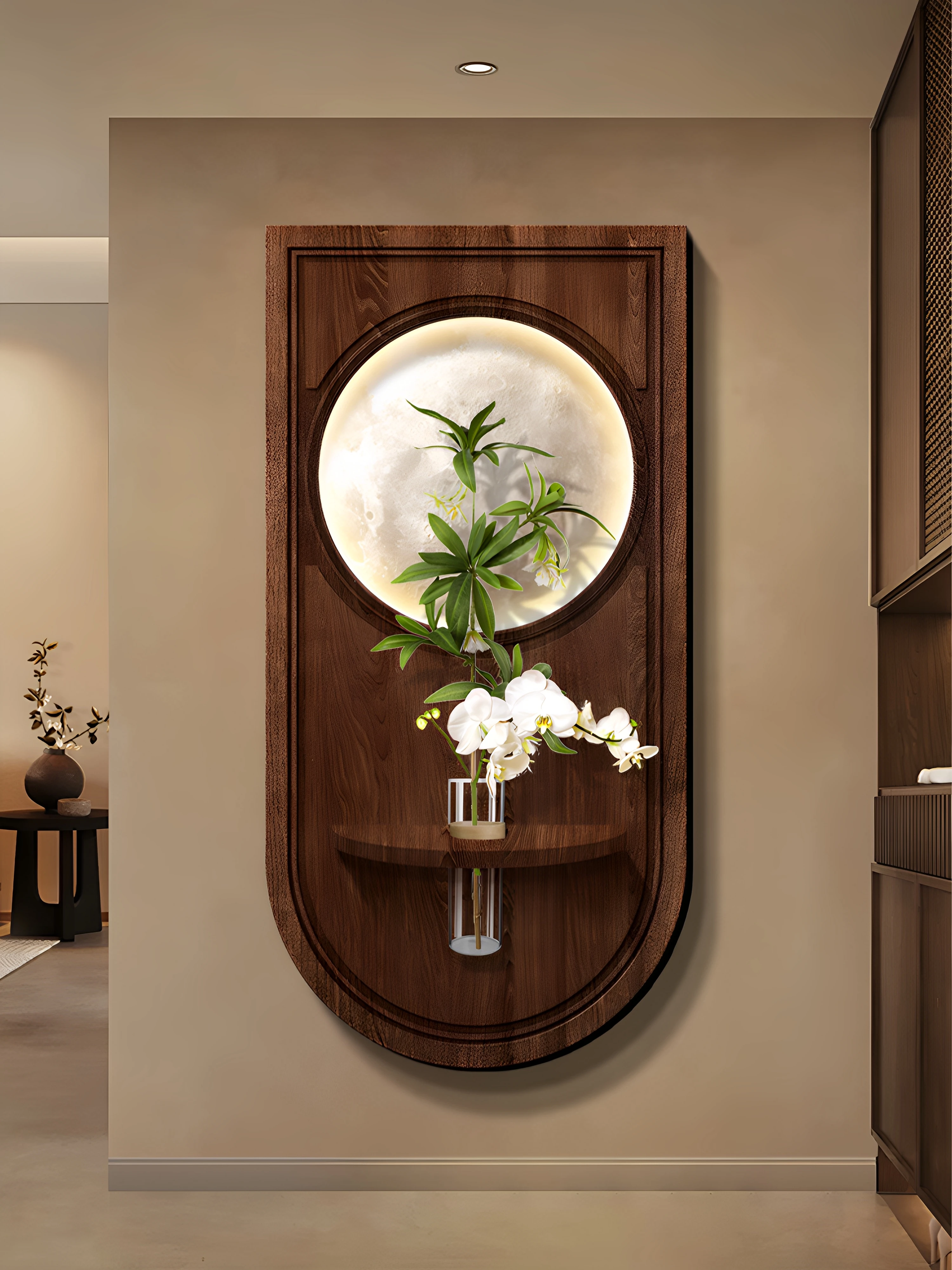 Feng Shui green plant decoration painting for entrance; vintage high-end corridor end hanging painting; wall painting for home e