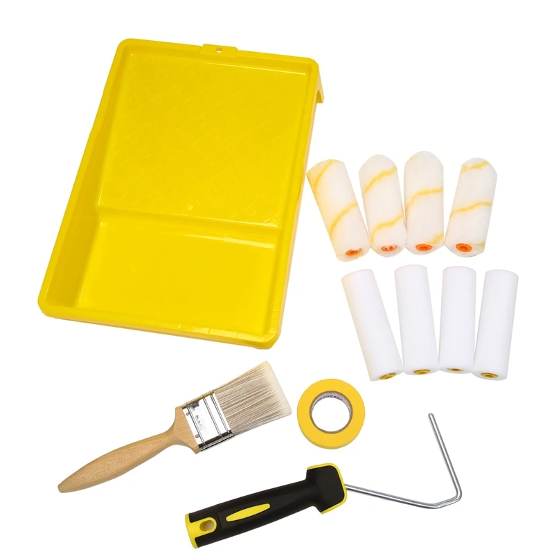 12 Pcs Paint Roller Brushes Kit Mini Paint Tray Set Microfiber Roller Covers For Interior Wall Painting Repair Brush