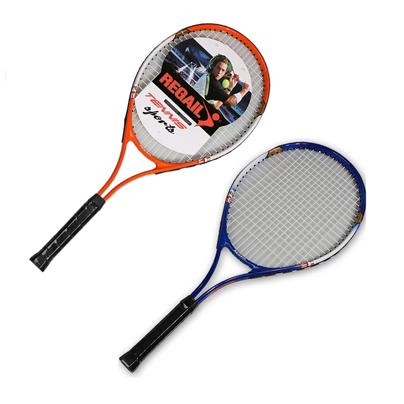 

REGAIL 2Pcs Iron Alloy Tennis Racket Racquets Equipped With Bag Tennis Grip Size 4 1/4 Racket(Blue&Orange)