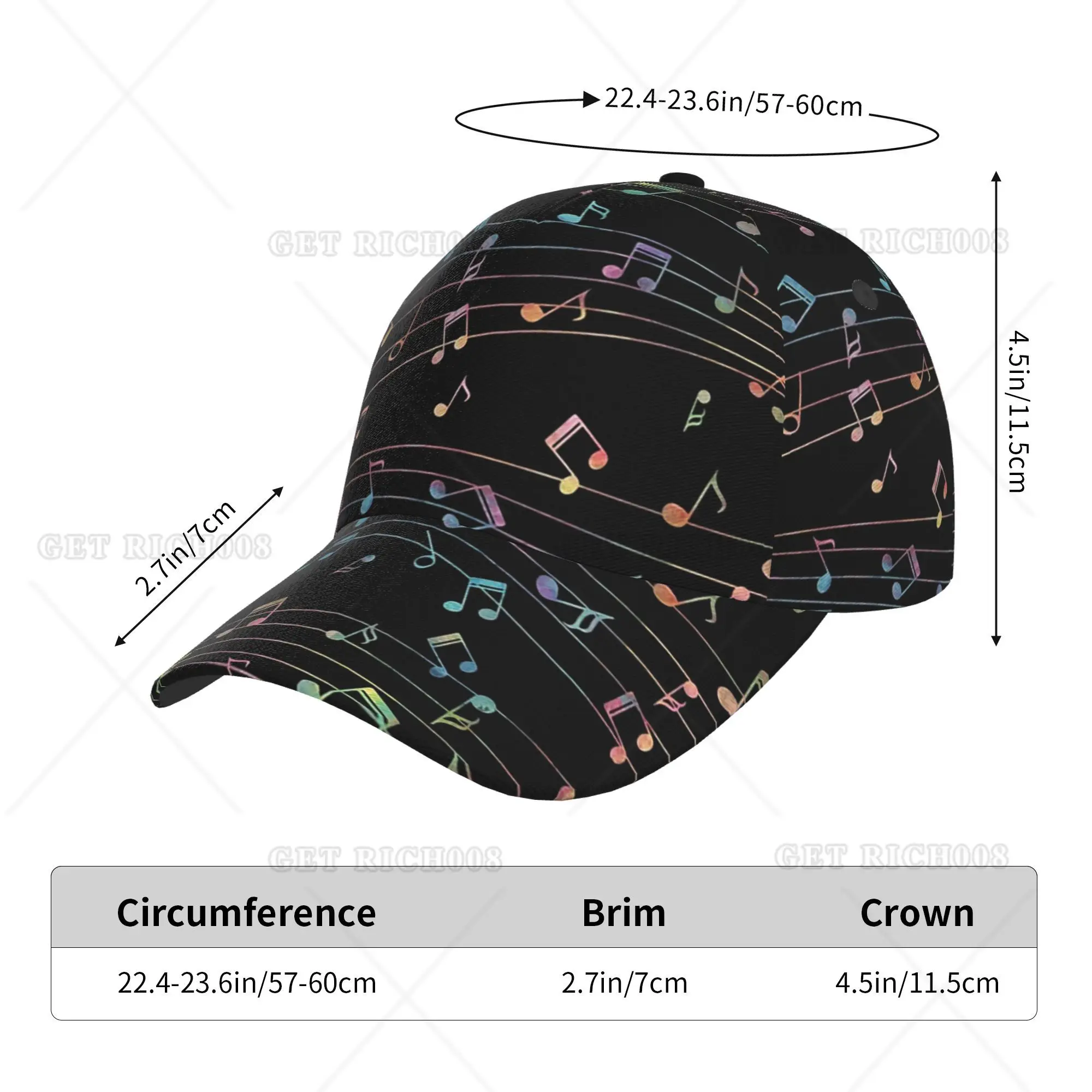 Gorra de béisbol con notas musicales de neón para hombres y mujeres, gorro de papá ajustable, colorido, a la moda, para deportes, Camping, concierto, tamaño impreso