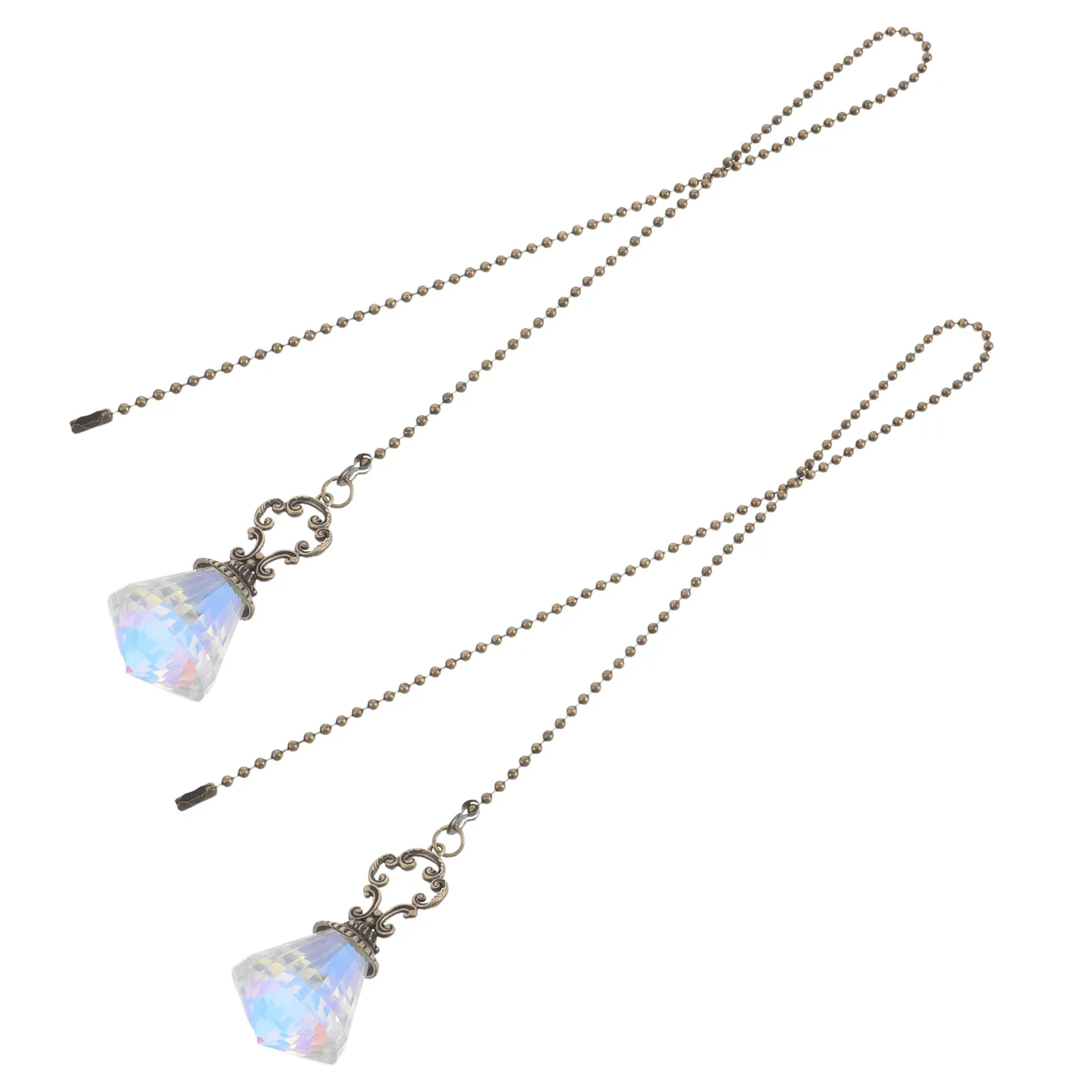 2Pcs Crystal Ceiling Fan Pull Chain Diamond Ball Pendant Cord Replacement Blue Ceiling Lamp Pull String Extension