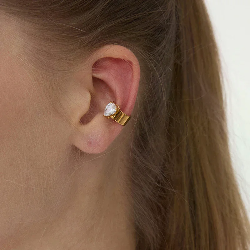 Geometric Cubic Zirconia Earrings For Women Minimalist 18K Gold Plated Stainless Steel Clip Earrings Fashion Jewelry