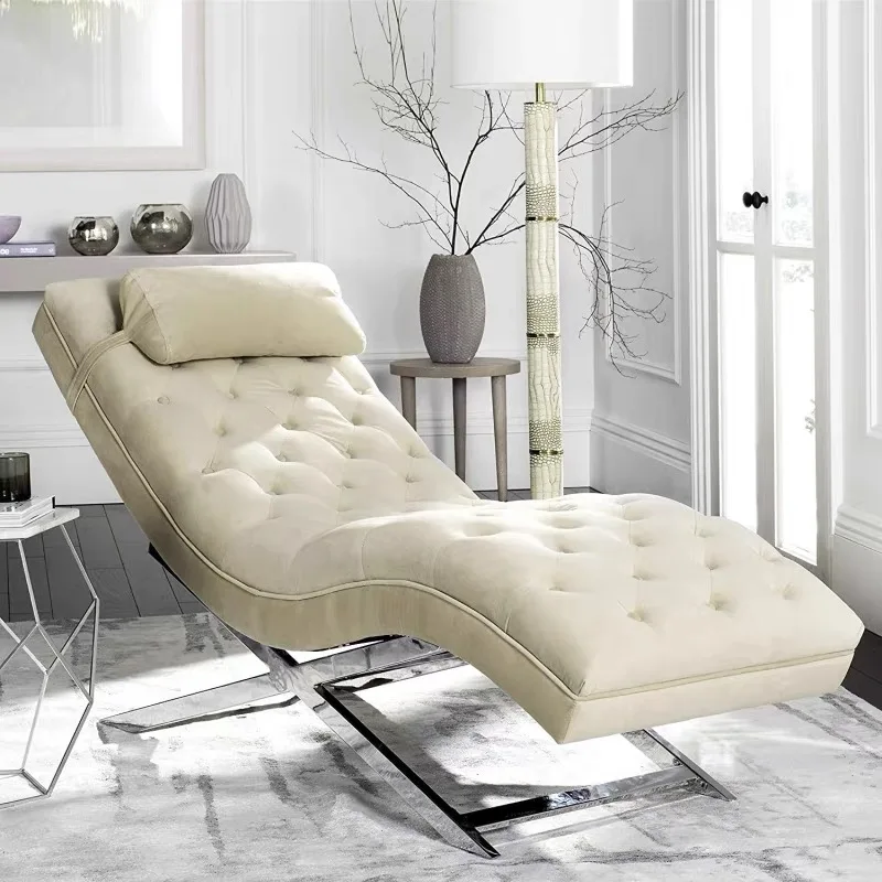 

Simple Stainless Steel Gold-plated Velvet S-shaped Eyelash Bed Massage Bed Leisure Recliner With Adjustable Headrest