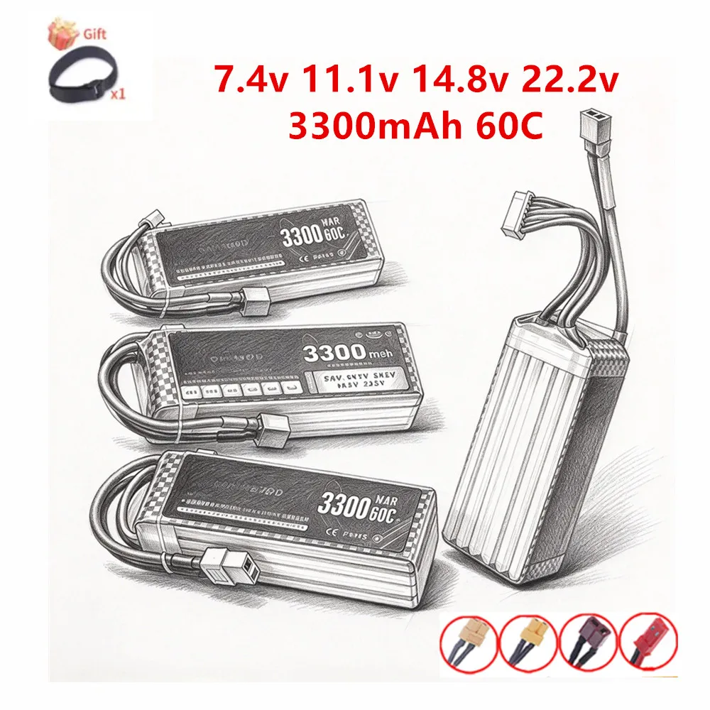 2S 3S 4S 6S 3300MAH Lipo Battery For Drone Quadcopter Boat RC Car 7.4V 11.1V 14.8V 22.2V 60C Battery 1PCS