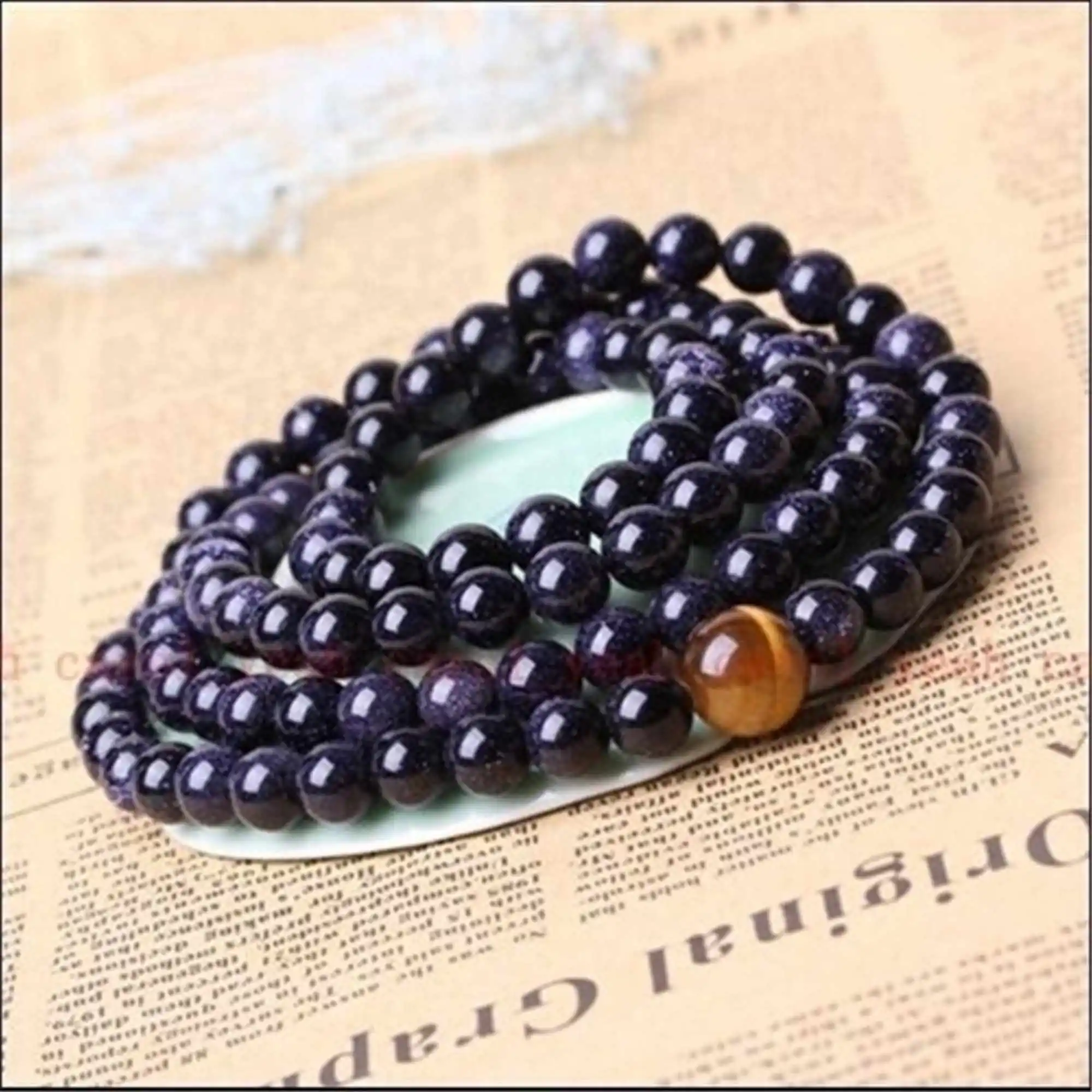 

6mm Blue sandstone Bracelet yoga Buddhism spirituality Cuff Chain Semi-Precious Stones Gift Mala