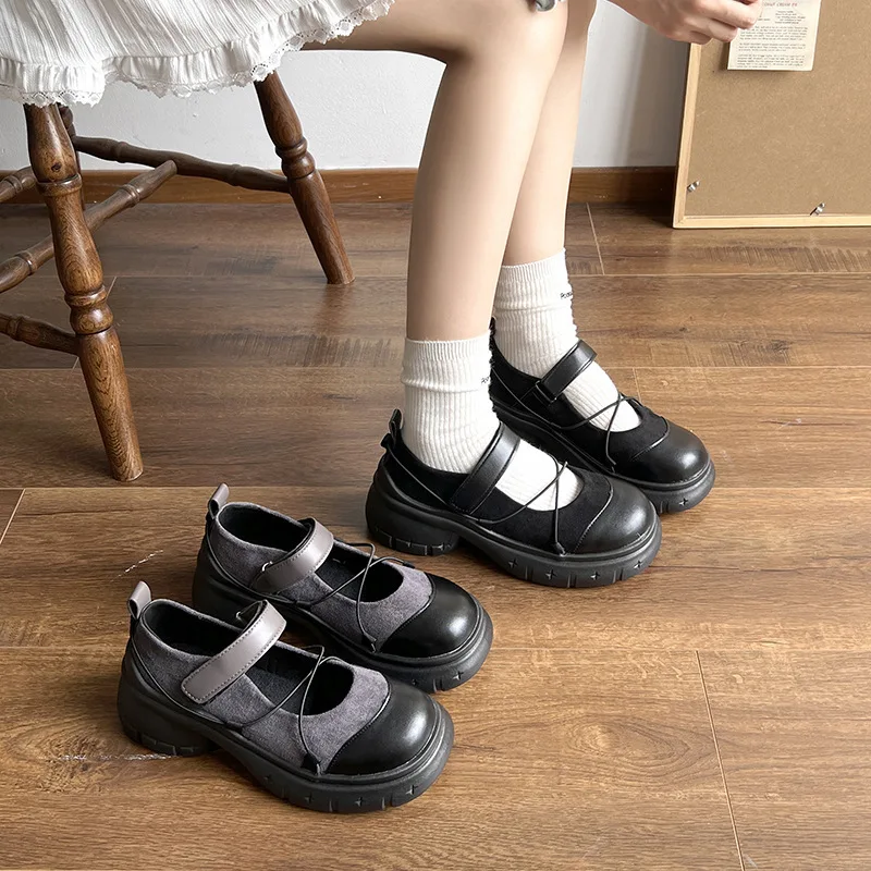 Zapatos Mary Jane gruesos de otoño para mujer, zapatillas de plataforma con nudo de mariposa poco profundas a la moda, zapatos planos informales para mujer, bonitos zapatos Lolita para exteriores