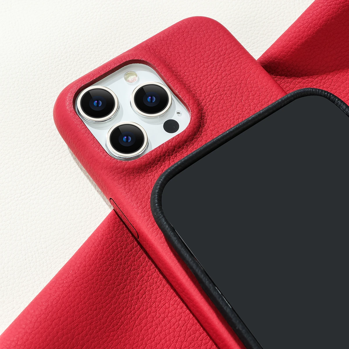 Luxury Matte Lychee Pattern Buttons PU Leather Case For iPhone 15 Pro Max 14 Plus 13 12 11 Cover Shell image 4