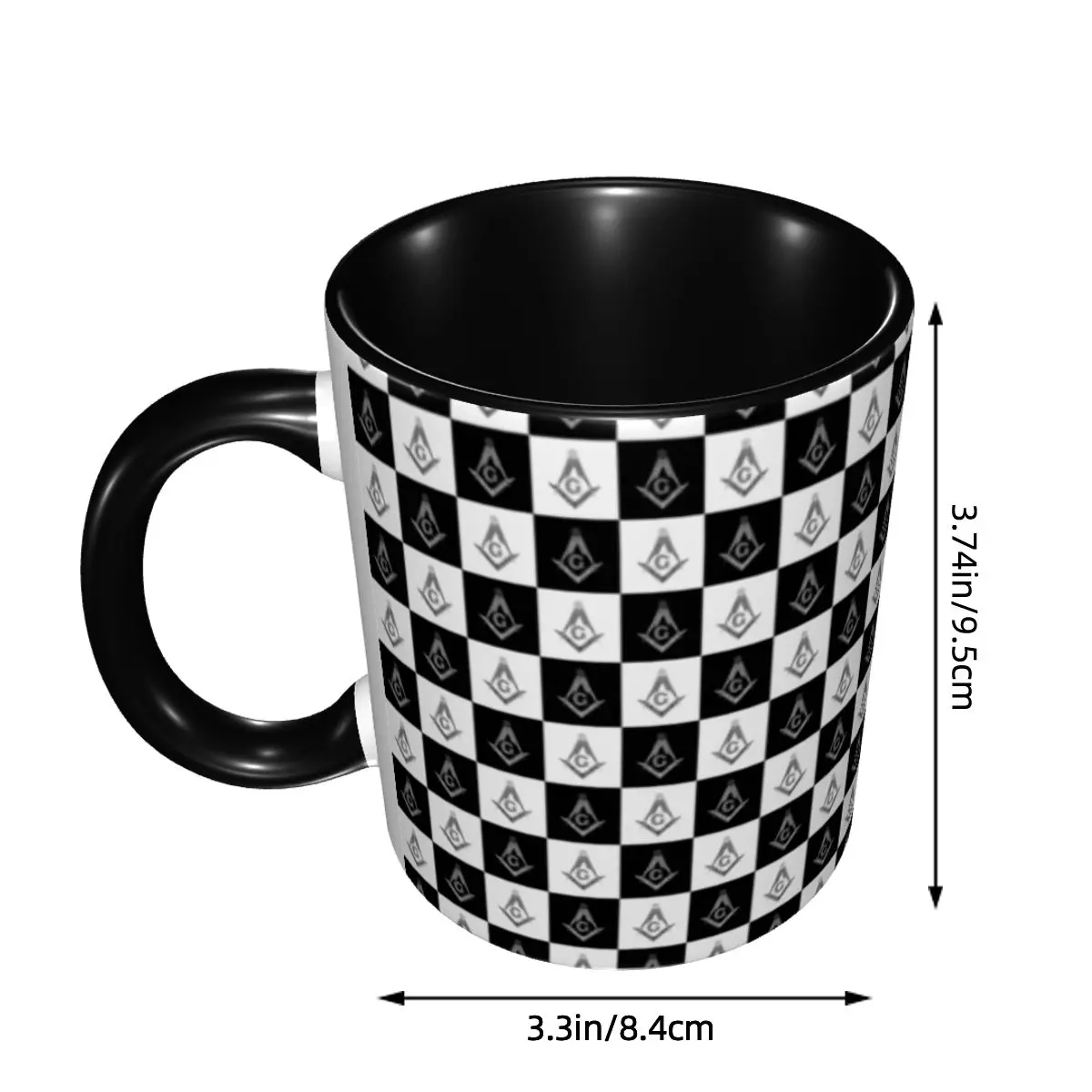 DIY Masonic Freemason Checkered Ceramic Mugs Custom Masonic Symbol Coffee Cup Creative Gift