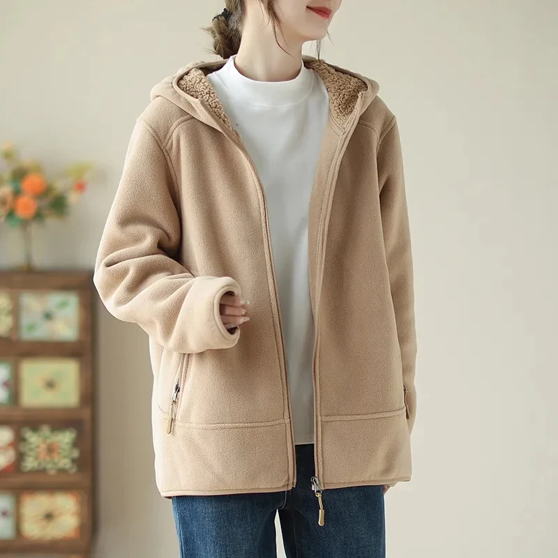 

Thickened Shake Grain Velvet Sweatshirt Women Autumn Winter New Casual Warm Hooded Lamb's wool Coat Women's Tops