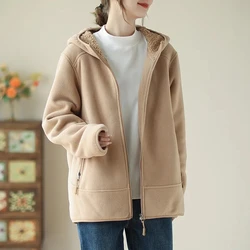 Thickened Shake Grain Velvet  Sweatshirt Women Autumn Winter New Casual Warm Hooded Lamb's wool Coat Women's Tops