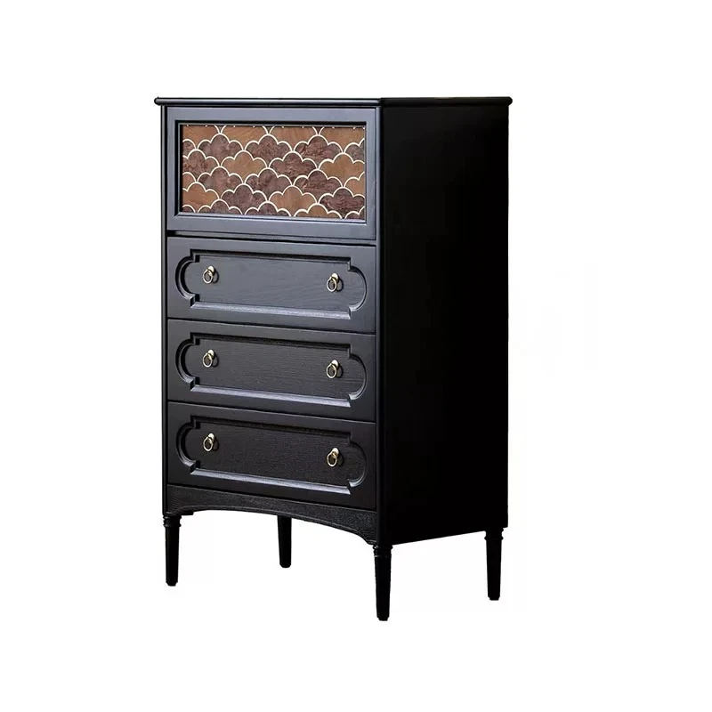 French retro solid wood chest, antique living room sofa against the wall, locker side cabinet