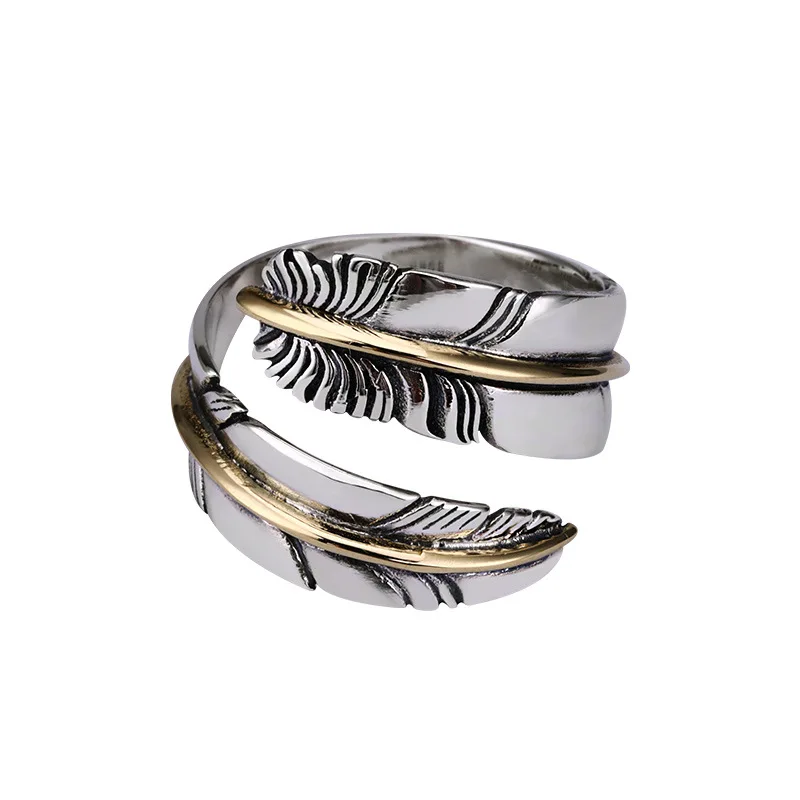 

Feather ring men's trendy 925 sterling silver female men's Thai silver personalized index finger trendy men's single ring