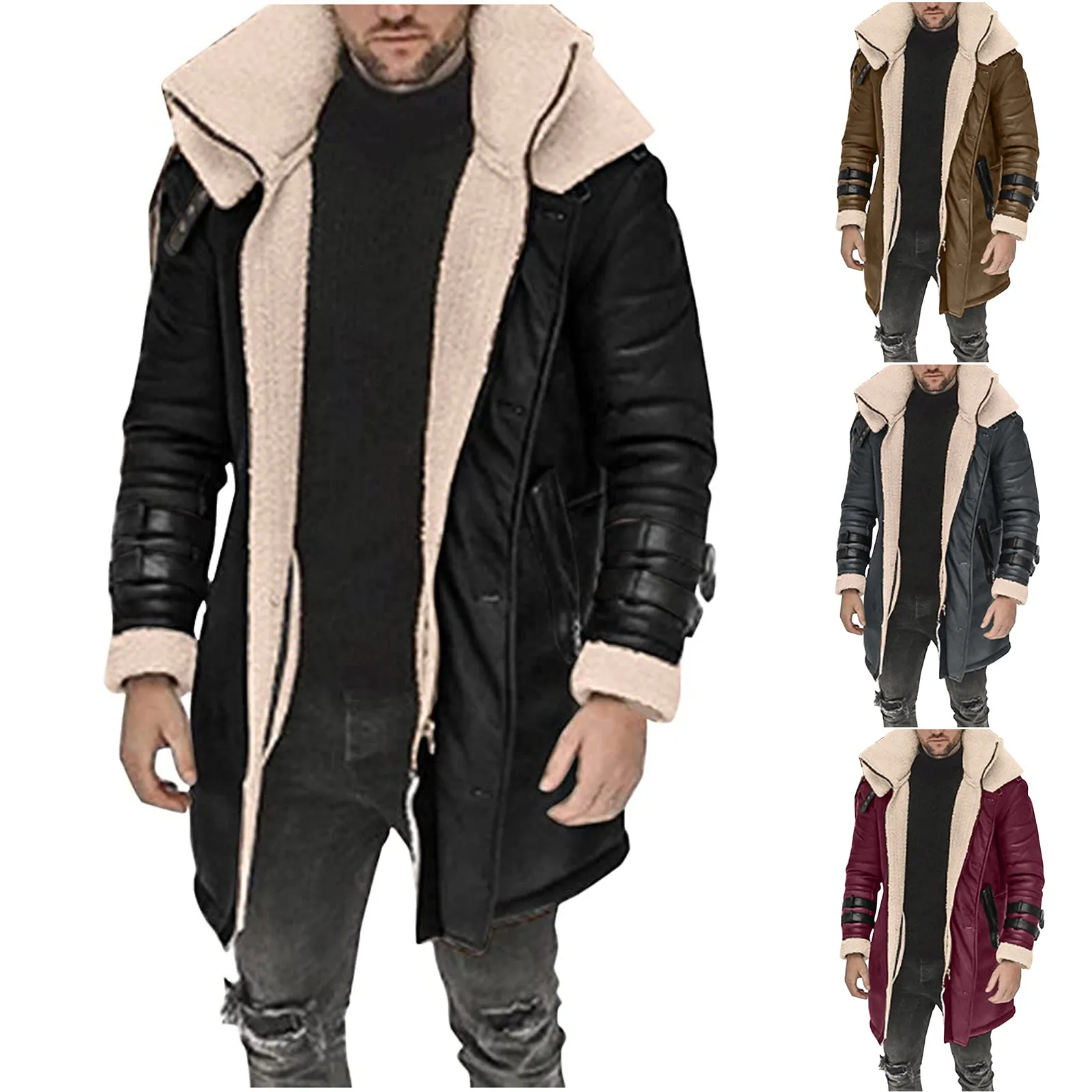 Men jacket Coat 2023 Autumn Winter solid Color All-Match Jacket Casual Male Clothing Turn down collar Plush Thickened Cardigan