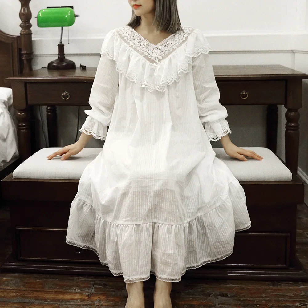 New Women\'s Lolita Princess Sleepshirts Vintage Palace Style Dress Lace Nightgowns.Victorian Nightdress Ruffles Sleep Loungewear