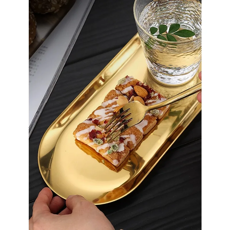 1/3Pcs Stainless Steel Gold Dessert Plate Cake Tray Snack Kitchen Plate Western Dish