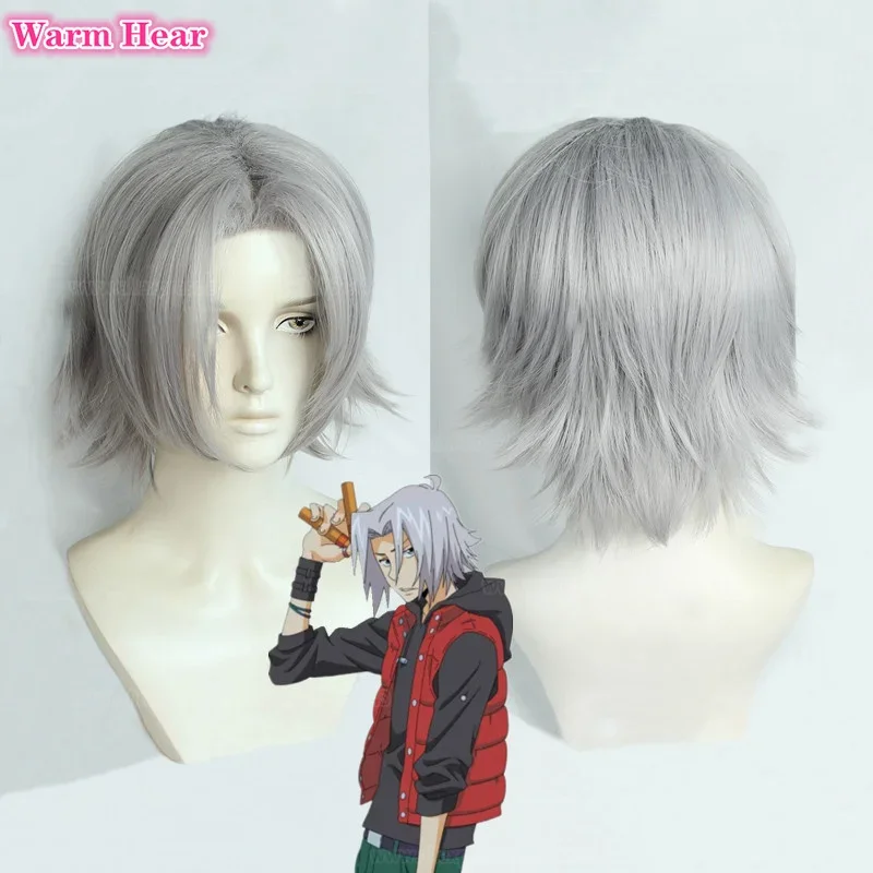 Gokudera Hayato Wig Anime Cosplay Wig Short Silver Gray Center Part Heat Resistant Hair Halloween Wigs Wig Cap