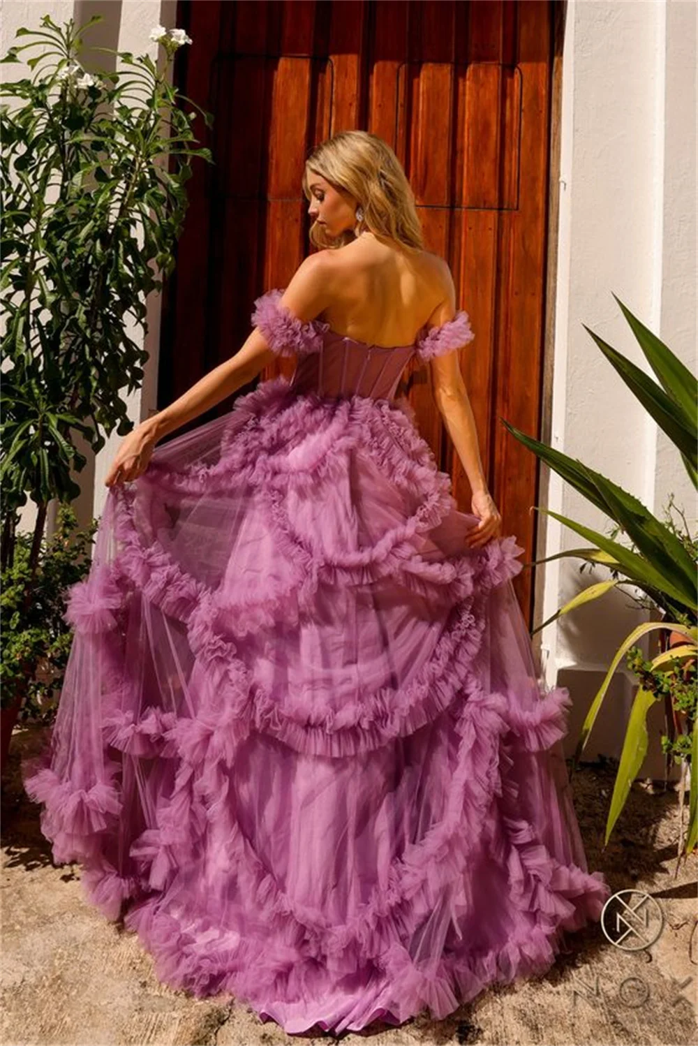 Sansa Lavender فساتين السهرة Off the Shoulder Tulle Vestidos De Noche Elegant Sleeveless Multilayer A-line Prom Dresses 2024