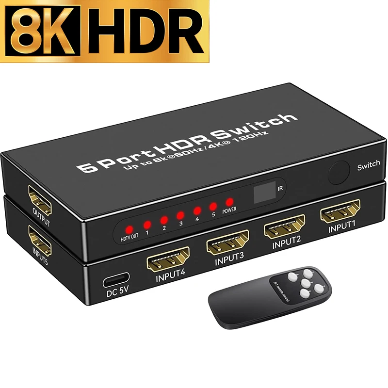 �y�Z�[�����z8K HDMI 2.1�X�C�b�` 5����1�o�� 8K@60Hz 4K@120Hz HDMI�ؑ֊�Z���N�^�[ 3x1 HDCP2.3 48Gbps HDR�Ή� �����R���t�� PS5 PC TV�Ή�