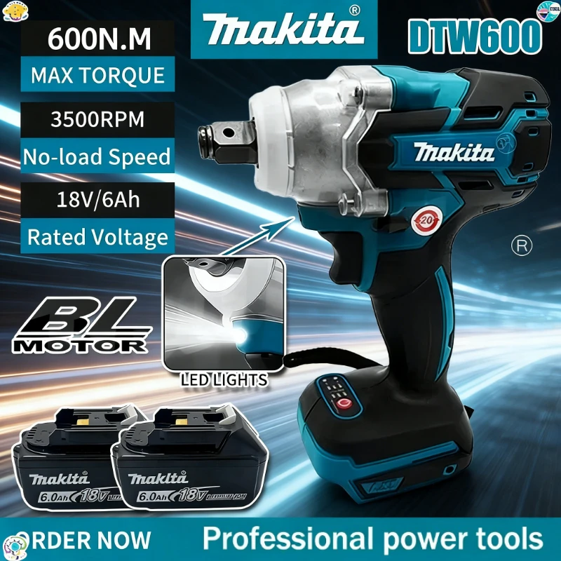 

Бесщеточный ударный гайковерт Makita DTW600 с высоким крутящим моментом, аккумуляторный, 18В, для авторемонта, электроинструмент