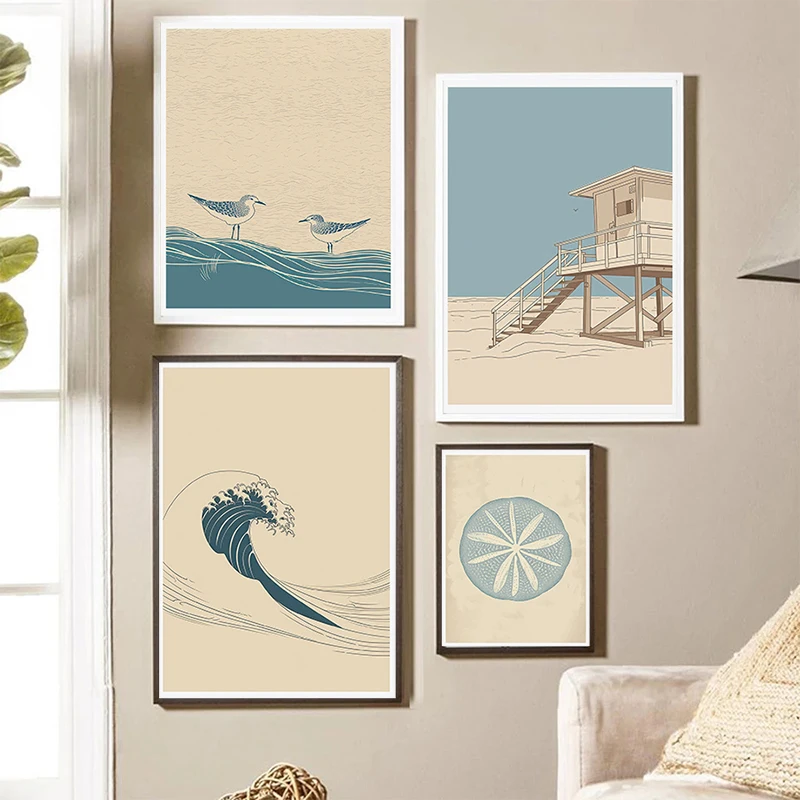 Vintage Beach Lifeguard Station Sea Surf Posters Minimalist Wall Art Pictures Canvas Painting Living Room Bedroom Home Decor