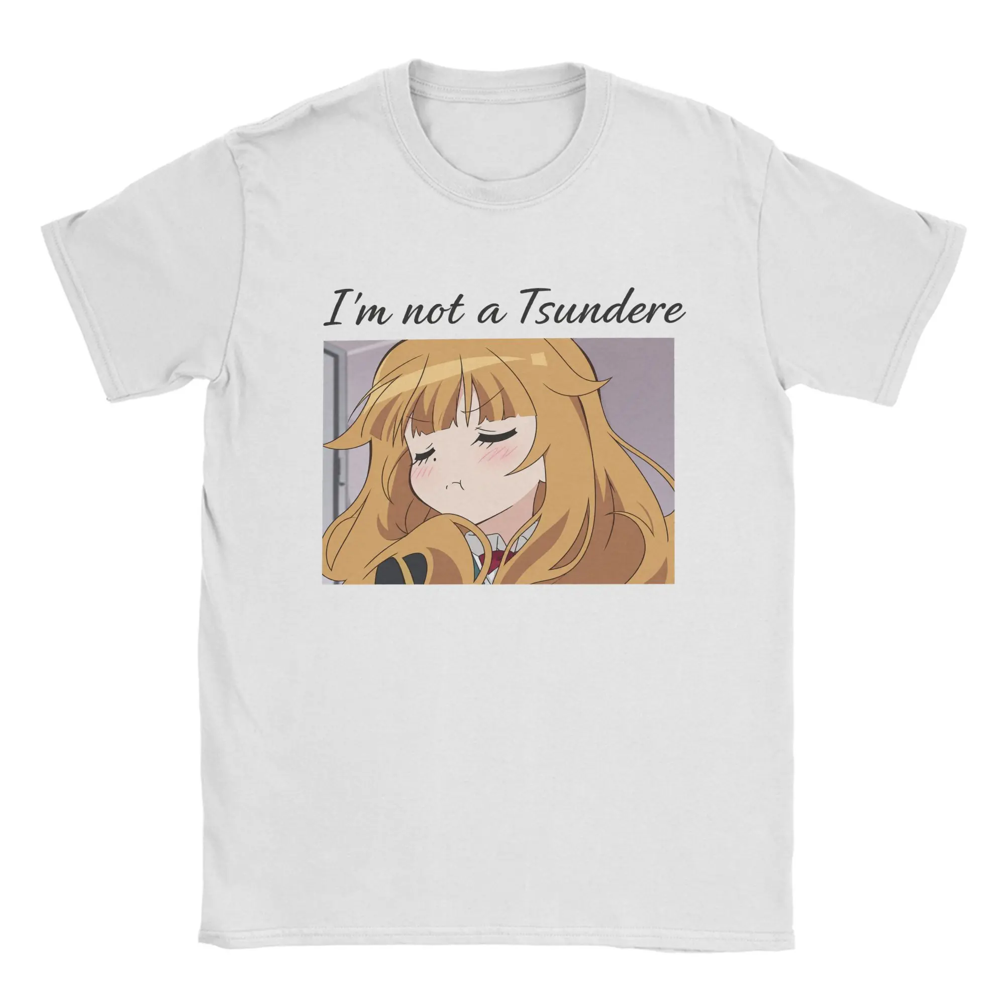 Camiseta con diseño de un meme de una chica de anime que no es una «tsundere», unisex, con estampado de estilo otaku, ideal para el verano, de manga corta, estilo casual, ropa de calle de Harajuku, camisetas de manga.