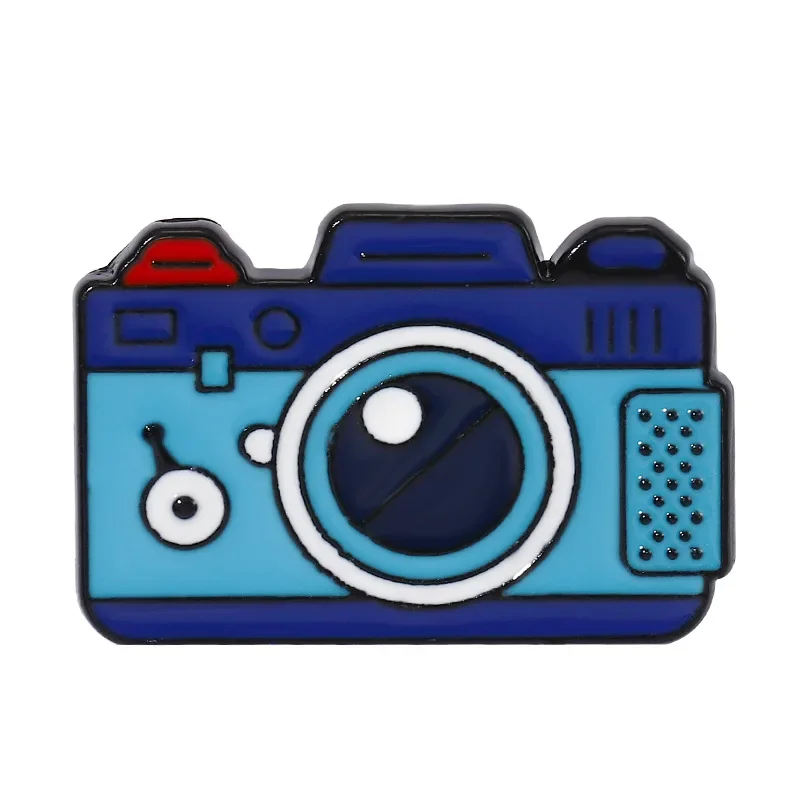 Custom Cute Camera Enamel Pins Pink Yellow Gray Blue 4 Colors Kawaii Badges Bags Lapel Package Brooches Jewelry Gifts Wholesale