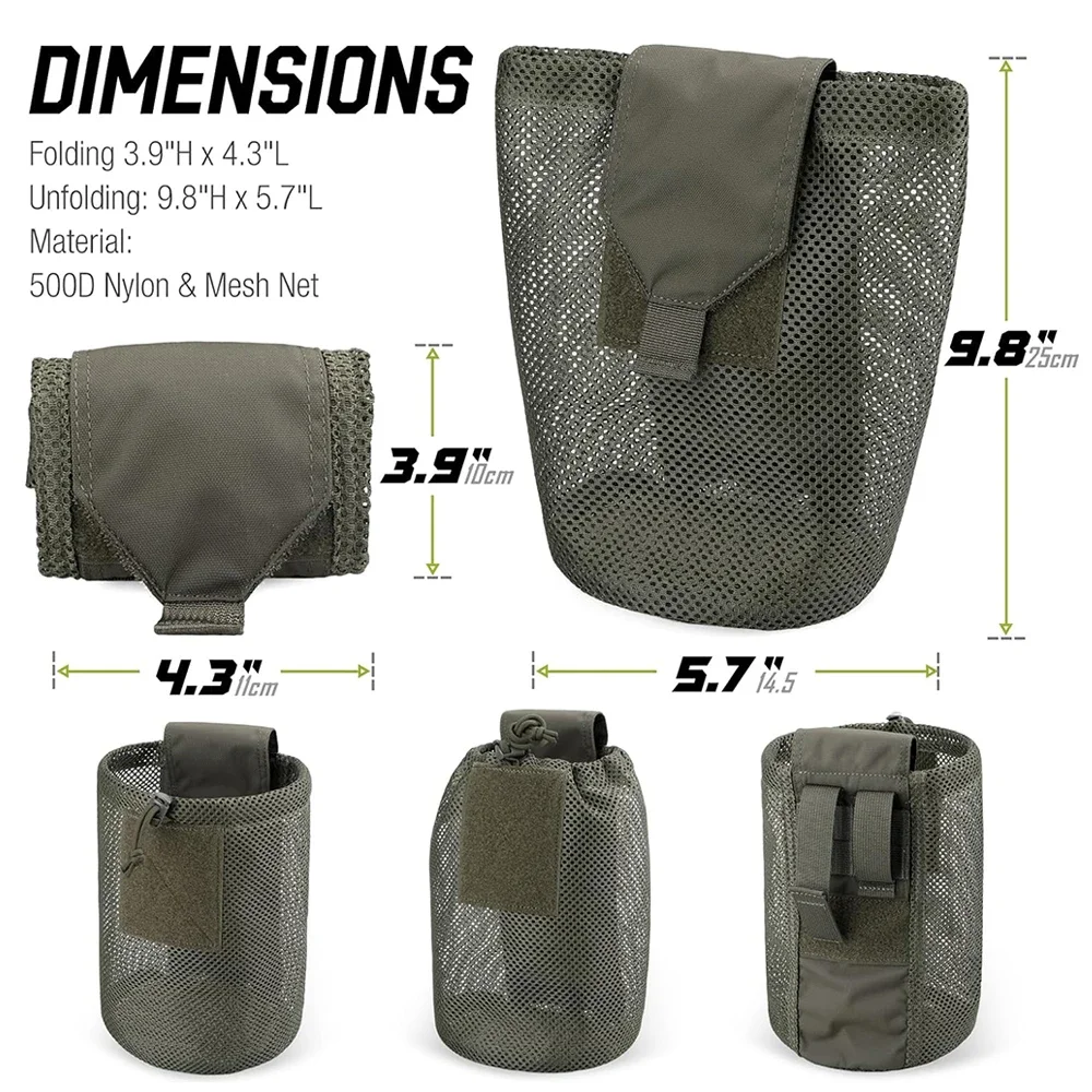 Tactical Molle Dump Pouch Outdoor Roll-Up Drawstring Magazine Utility Folding Waist Bag Mesh Foldable Sport Hunting EDC Pocket