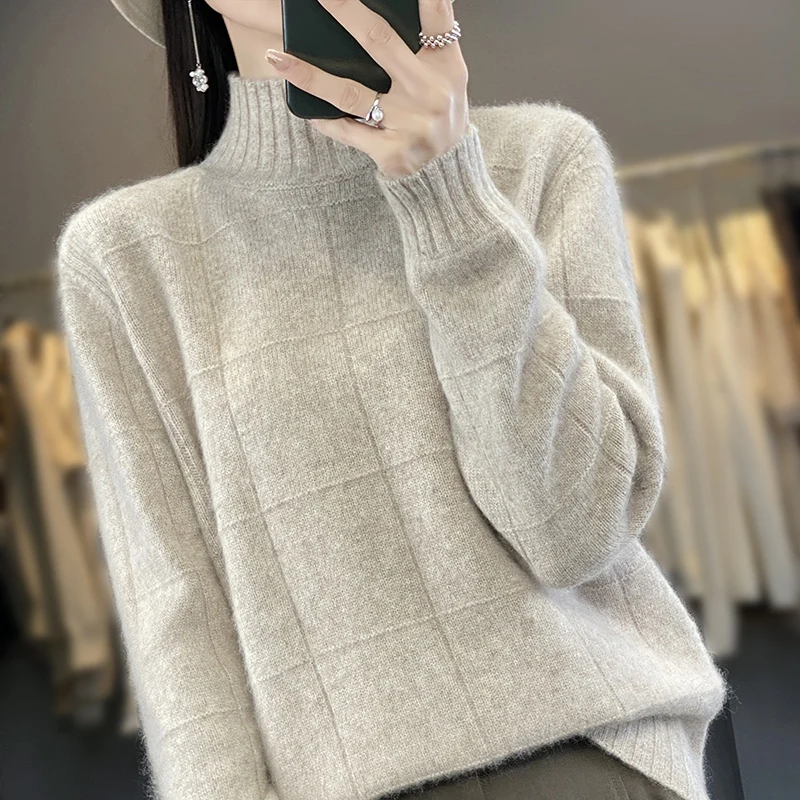 Winter Women\'s Sweater Half High Collar Knit Jumper 100% Mink Cashmere Female High Quality Warm Pullover Lady Long Sleeve Tops