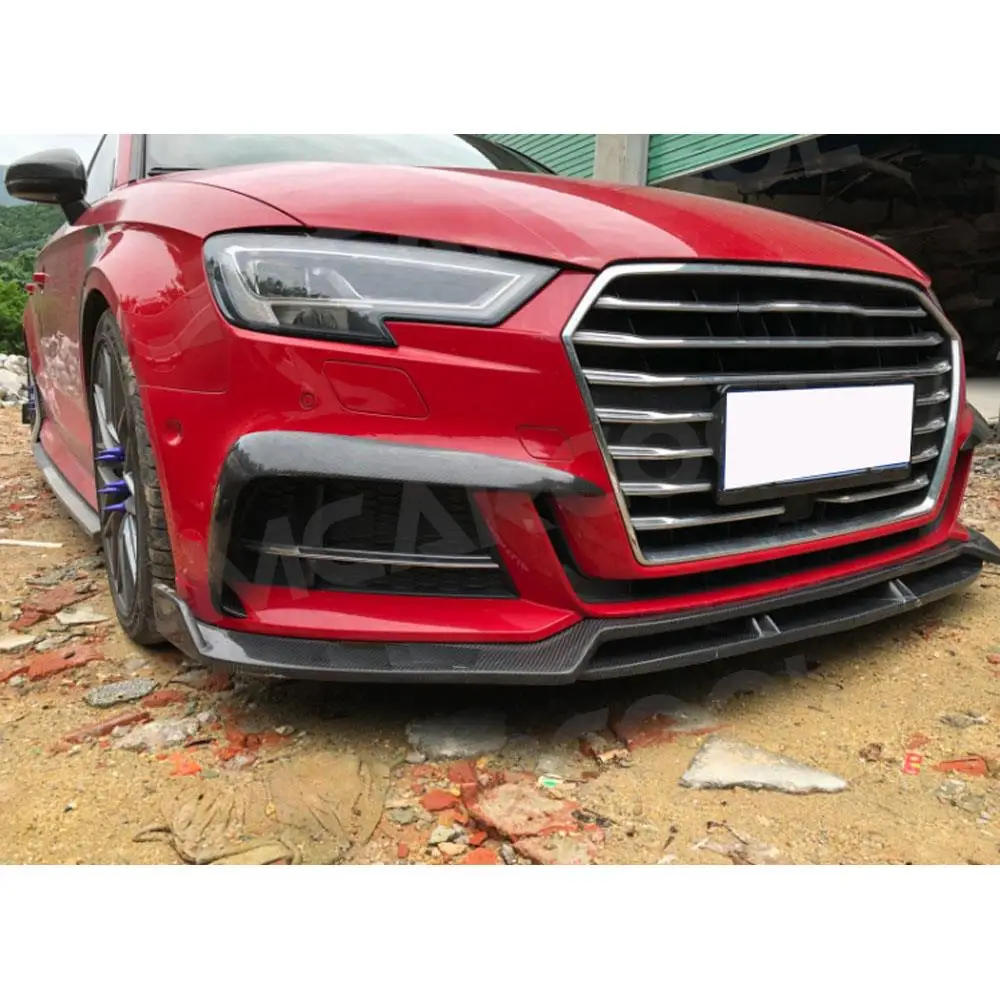 JMCARCOOL Przednie światło przeciwmgielne z włókna węglowego Zderzak Splitter Fins Zestawy karoserii do Audi S3 A3 Sline Sedan 2017-2019 Akcesoria