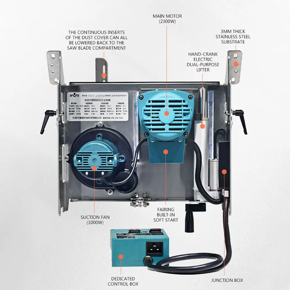 MG3-05X 220V 2300W ไฟฟ้ายกฝุ่นฟรีไม้เครื่องเลื่อย4000r/N Chainsaw ตารางความเร็วเลื่อยคู่ฝุ่นกระเป๋า