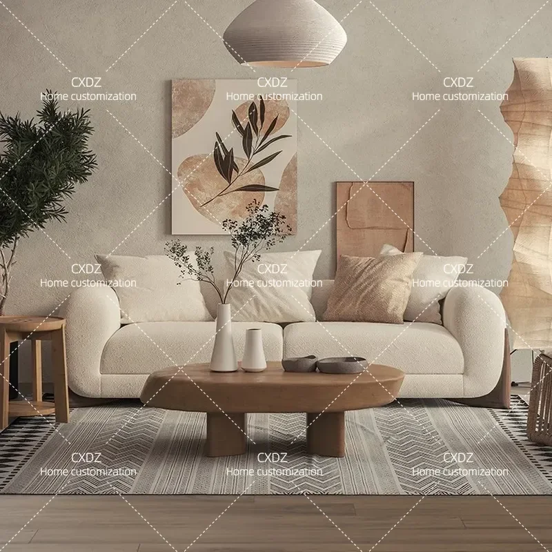 Japanese Wabi Sabi Fabric Sofa Nordic Simple Living Room Small Apartment Modular Combination Design Single Double Three