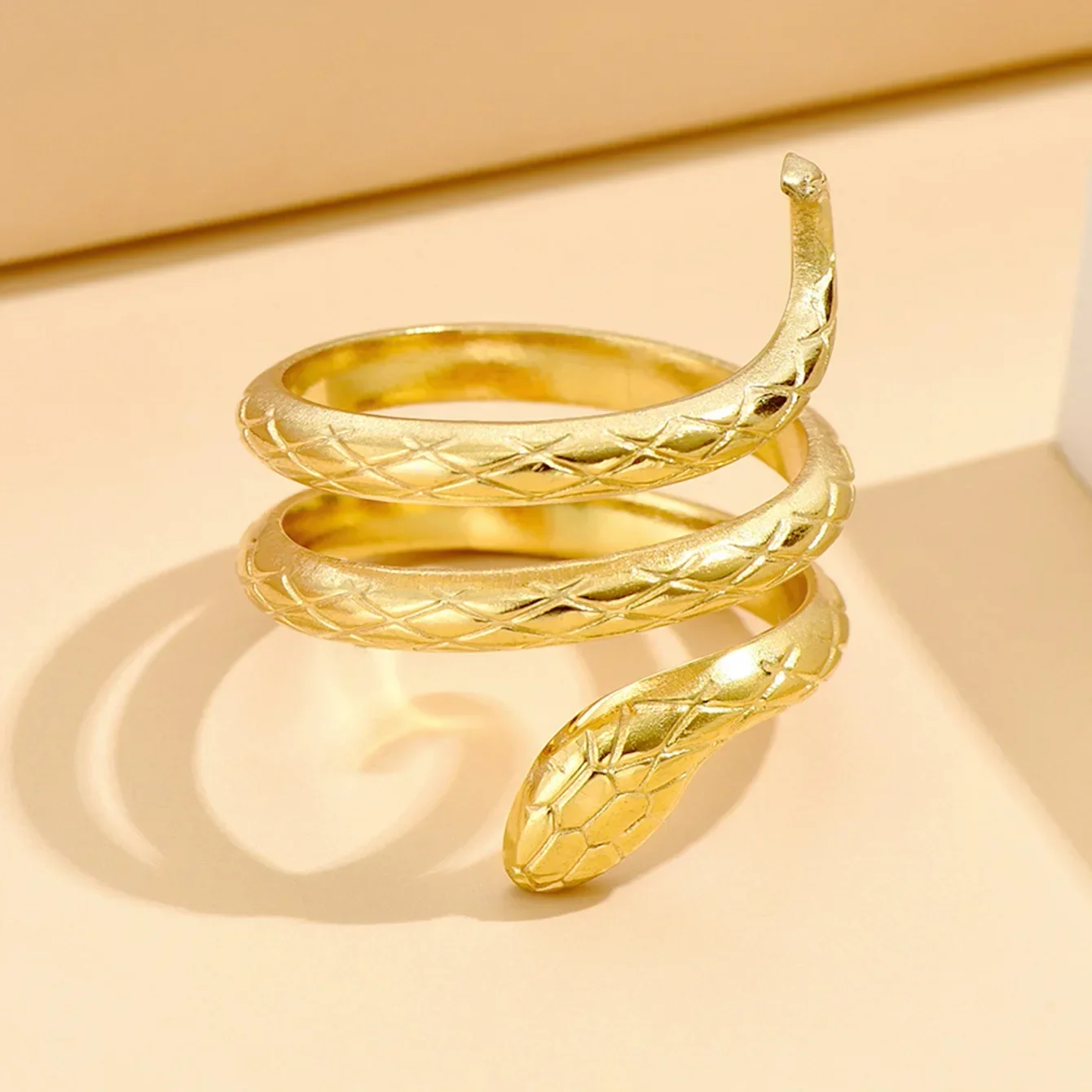 999 Real Gold Classic Open Snake Ring for Women, Solid Gold Surrounding Serpentine Ring Lucky Jewelry Birthday Gifts for Ladies