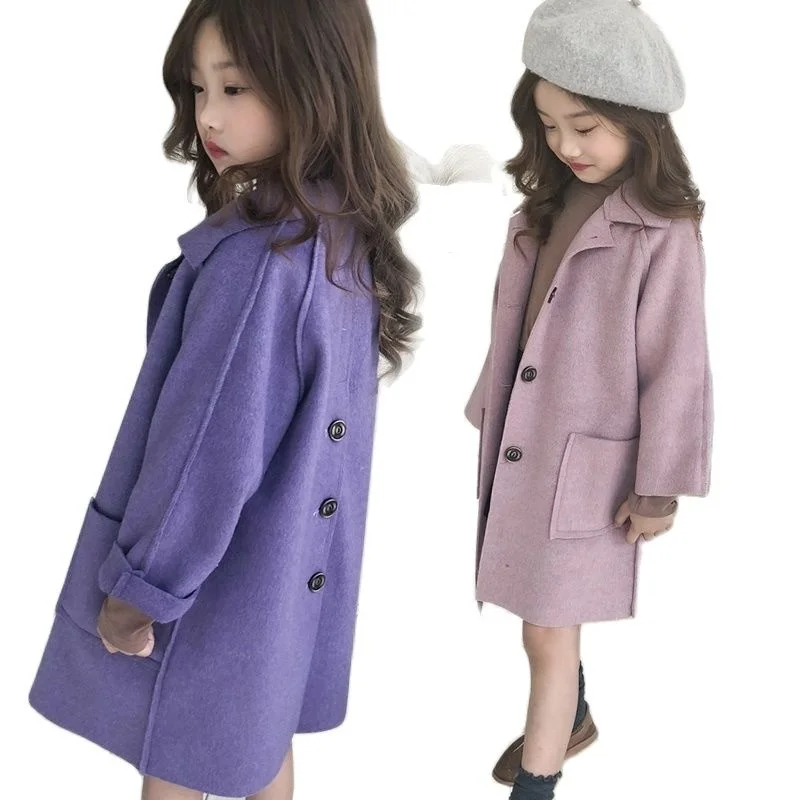 New Autumn Girls Wool Winter Coats Blends Jacket Double-Sided Synthesis Clothes Mid-Length Casual Children\'s Clothing Z387