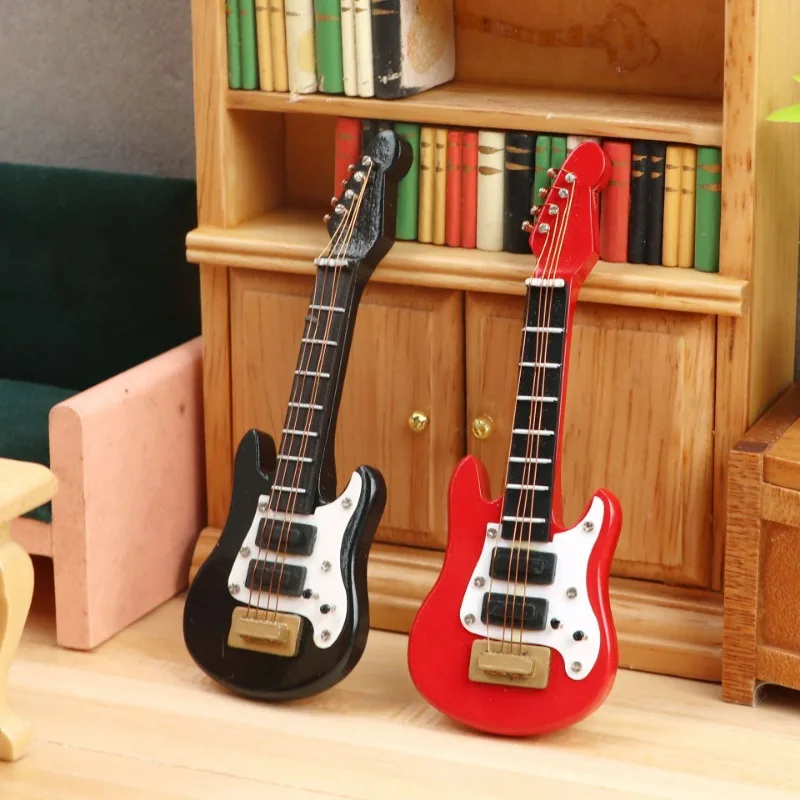 Novelty  Useful Dollhouse Guitar Bass Ornament Play House Toy Tiny Miniature Music Instrument Realistic   Daily Use