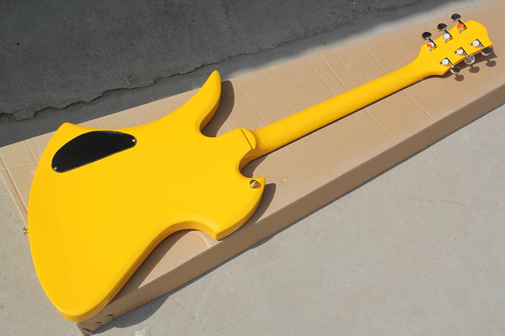 6 Strings Yellow Unusual Shaped Electric Guitar with Red Heart Pattern,Rosewood Fretboard