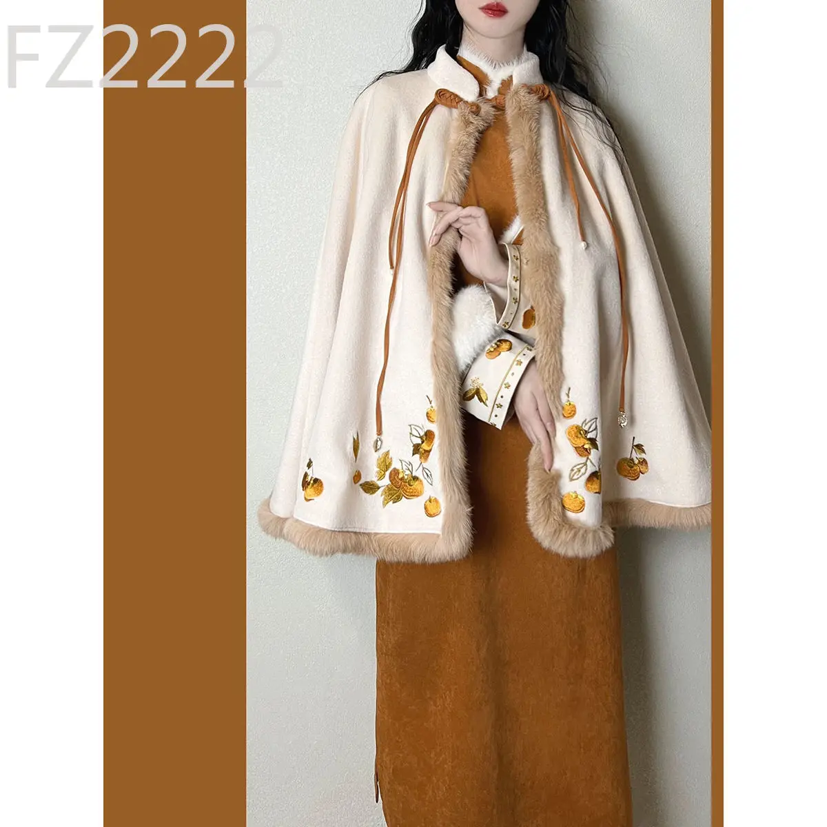 

Persimmon persimmon Suiyi new improved Hanfu embroidered cape Chinese style cheongsam