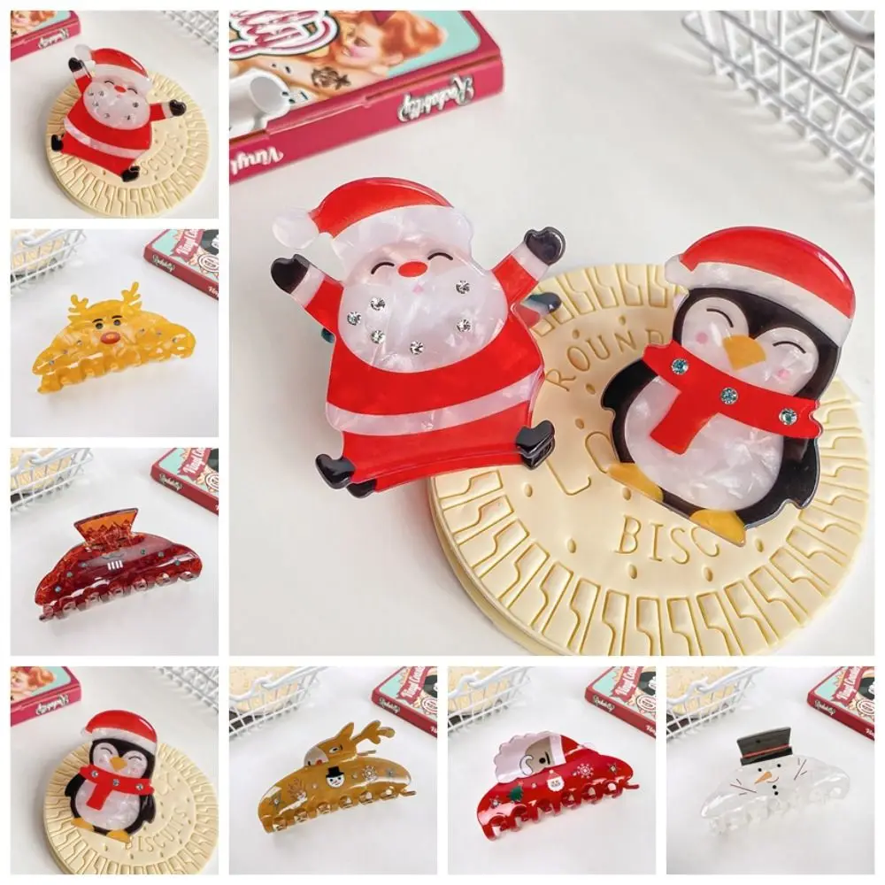 Deer Christmas Elk Hair Claw Penguin Cartoon Animal Santa Claus Shark Clip Hair Accessories Geometric Snowman Hair Clip Party