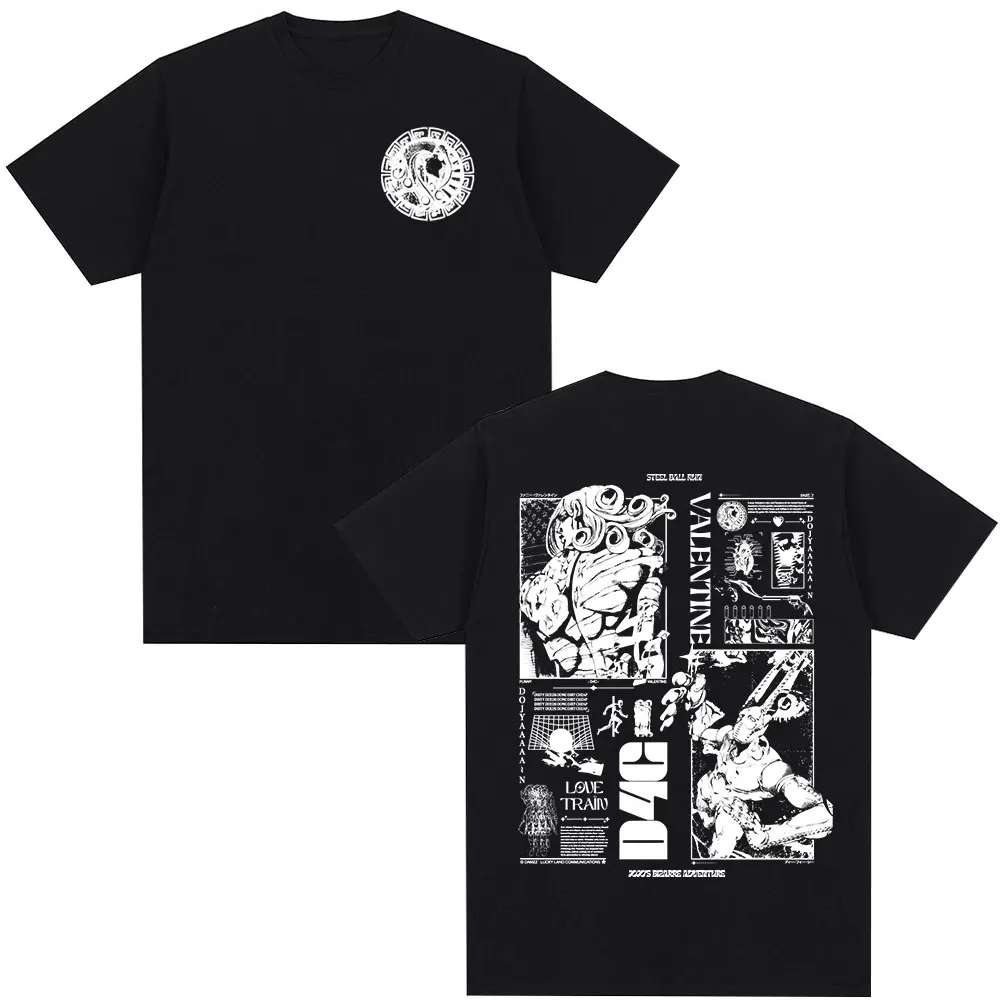 Anime Jojo Bizarre Adventure STEEL BALL RUN Valentine T Shirts Men's Casual Cotton Short Sleeves Oversized Y2K Tees Streetwear