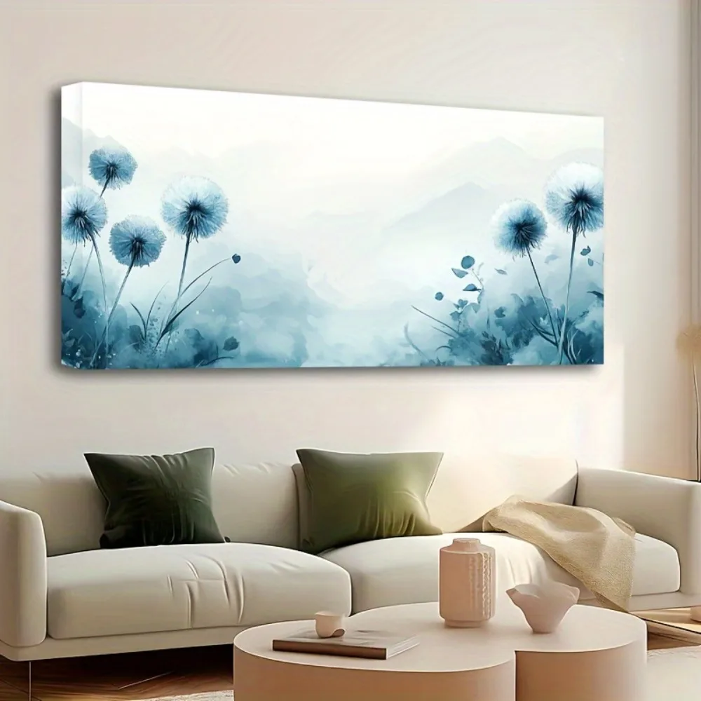 1.5 inch thick pine solid wood frame,blue and white dandelion flower butterfly, home bedroom, kitchen decoration hanging picture