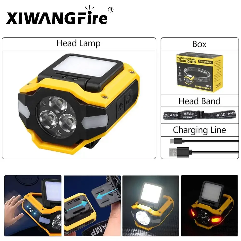 Super bright Sensing LED Headlamps USB Rechargeable SMD Emergency Floodlight with Portable Pen Clip Fishing Outdoor Headtorch